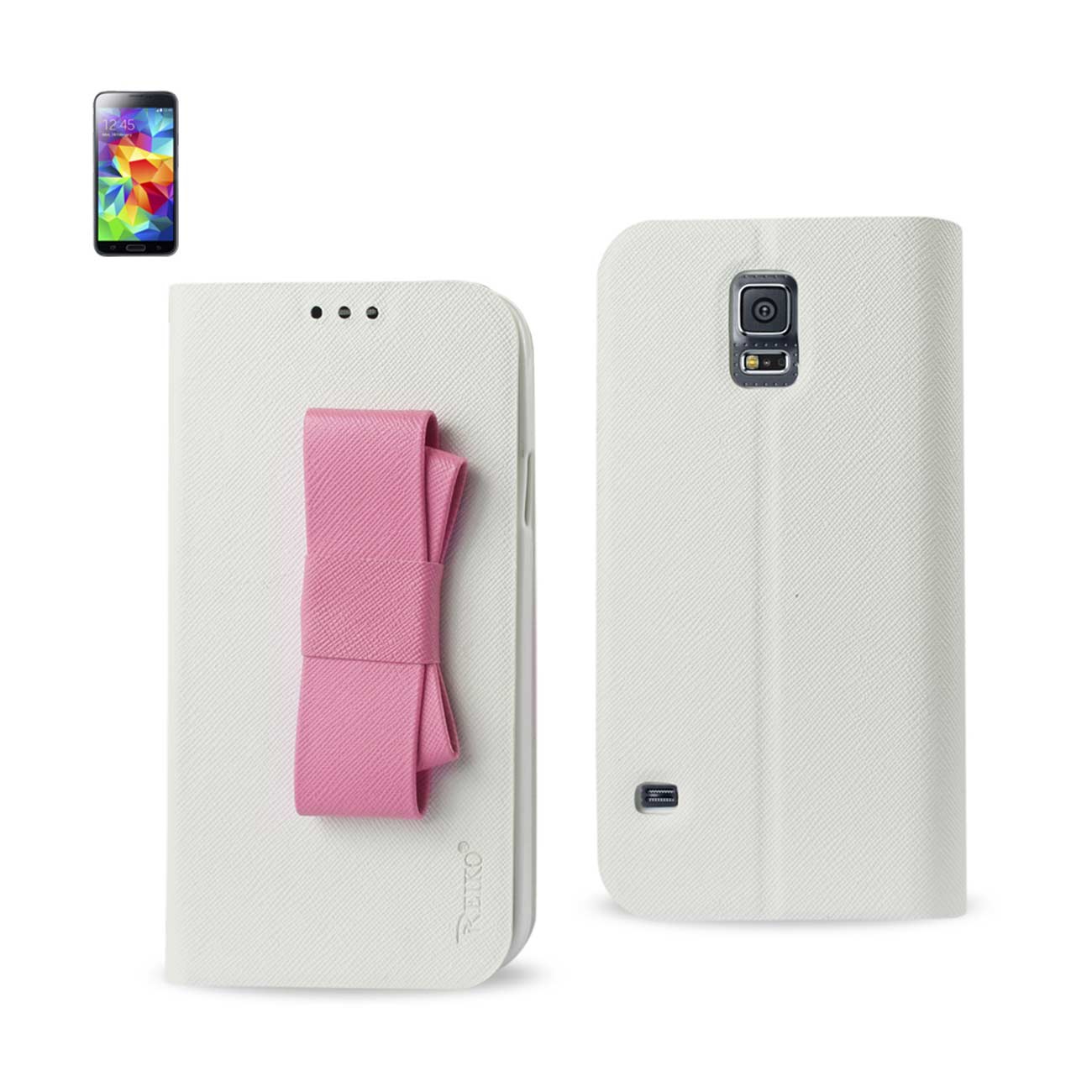 REIKO SAMSUNG GALAXY S5 FOLIO WALLET CASES-WHITE PINK (FC30-SAMS5WHPK)